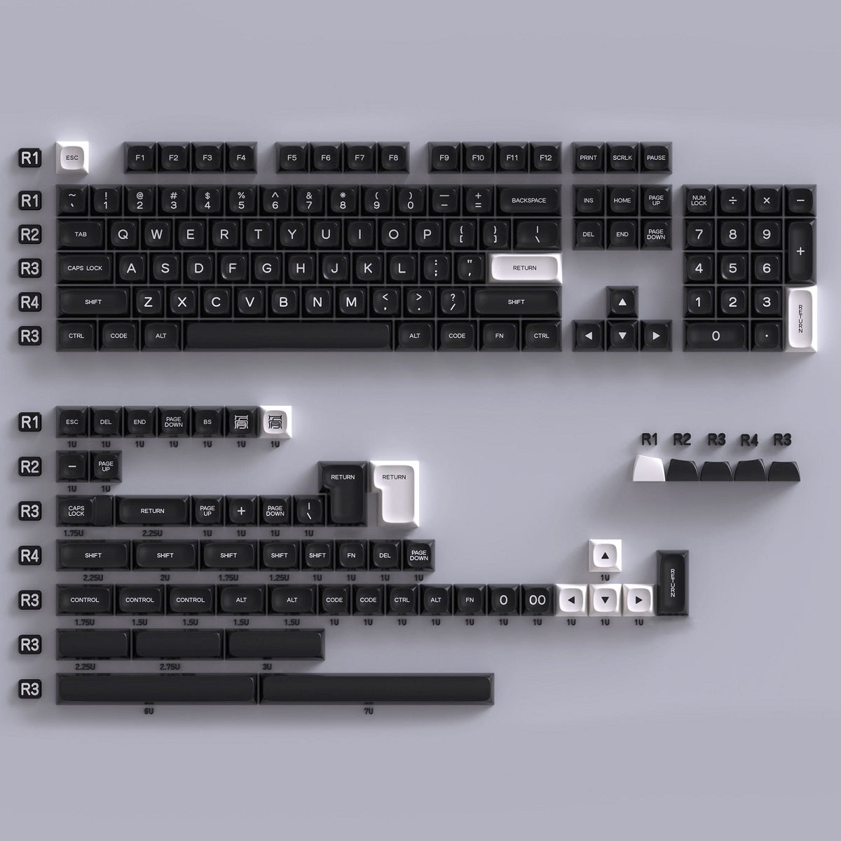 PGA Black and White Keycap Set Doubleshot ABS