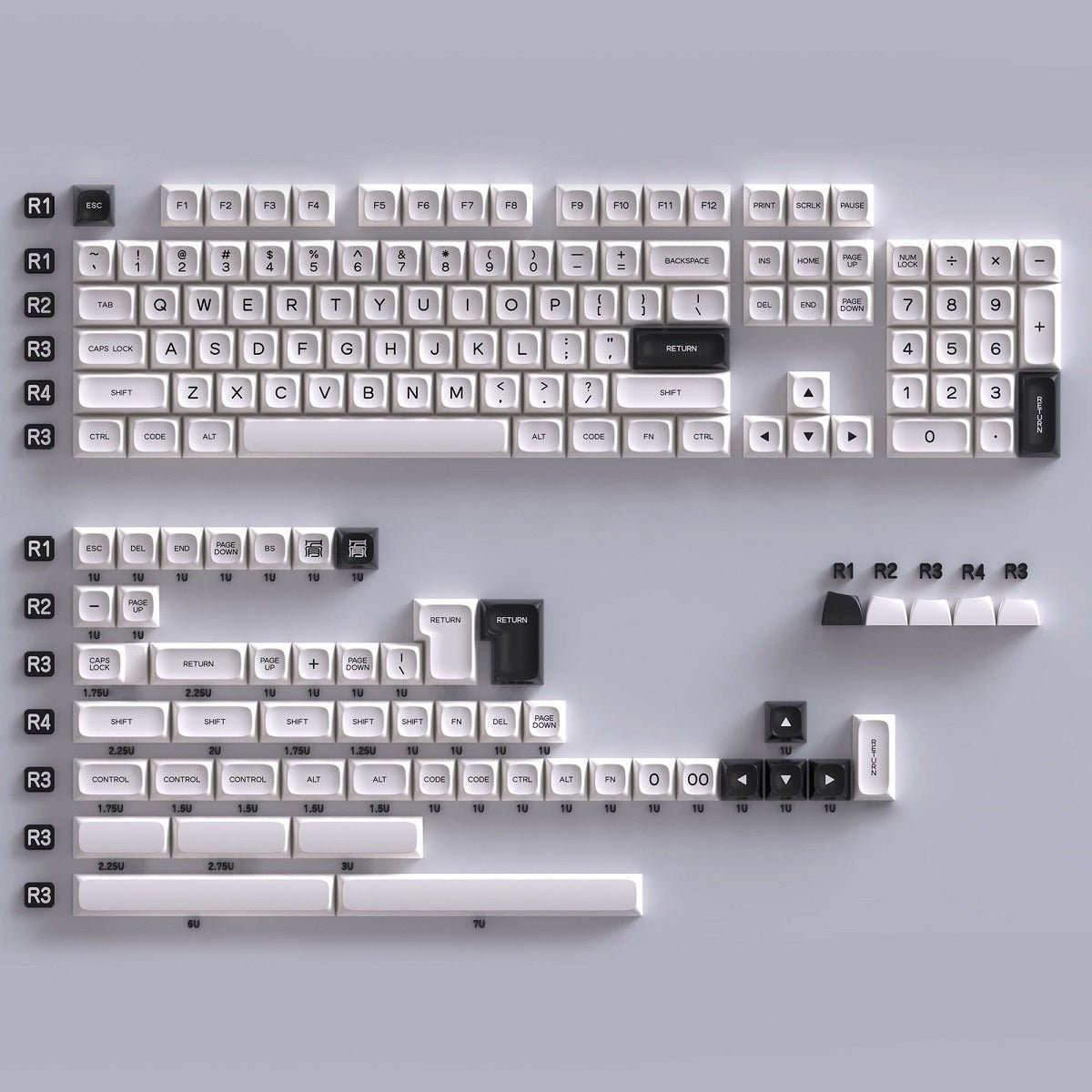 PGA Black and White Keycap Set Doubleshot ABS