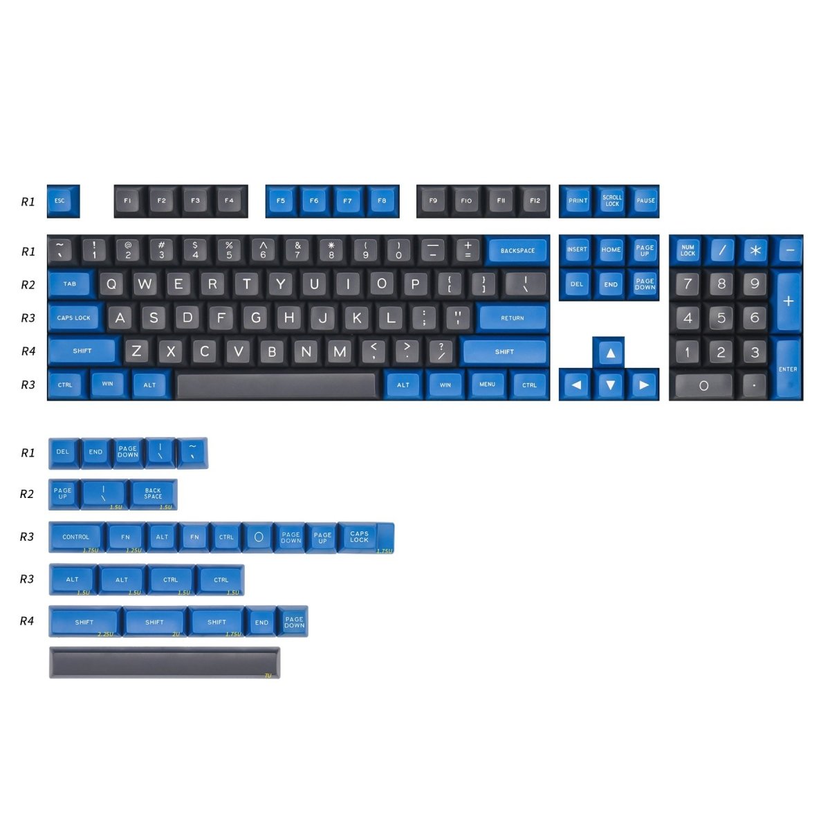 Maxkey SA Blue & Gray Keycap Set Doubleshot ABS